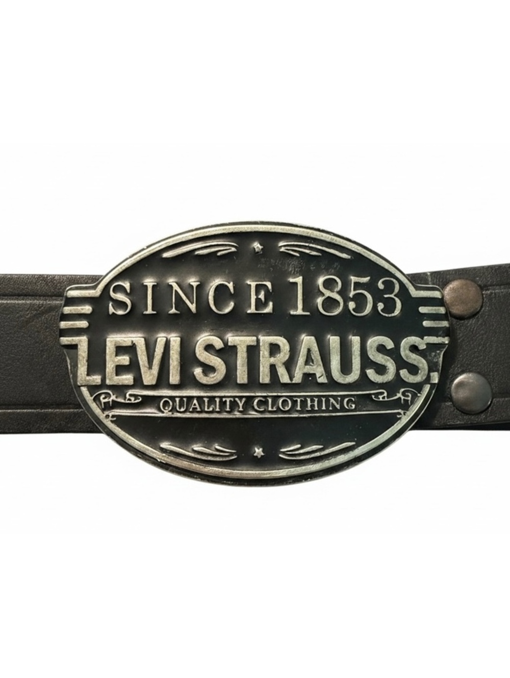 Levi Strauss Vintage-Style Billy Plaque Leather Belt Black Size Medium 34-36